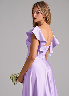 Azazie Leilani Bridesmaid Dresses Lilac A-Line Ruched Stretch Satin Dress image9