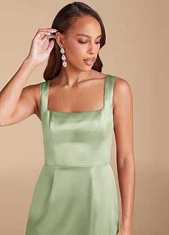 Azazie Flori Bridesmaid Dresses Dusty Sage Sheath Side Slit Metallic Satin Dress image1