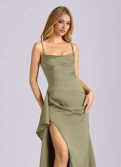 Azazie Sarai Jurken voor bruidsmeisjes Jurk van Stretch Satijn met Kolom Korset Pistache image4