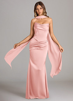 Azazie Sorrel Bridesmaid Dresses Powder Pink Mermaid Strapless Stretch Satin Convertible Dress image1