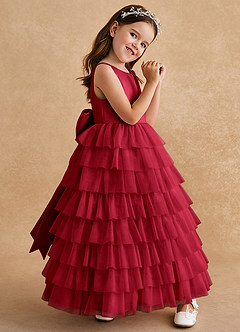 Azazie Twinkle Toes vestidos de niña de las flores Vestido de Escarlata de Tul de Corte En A con Lazo image3