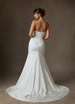 Azazie Elyse Wedding Dresses Diamond White Mermaid Strapless Floral Jacquard Dress image2