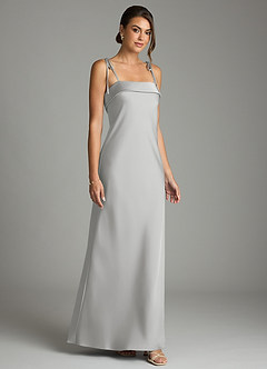 Azazie Ellia Robes de demoiselle d'honneur Robe Fourreau en Satin extensible Arc Argent image3