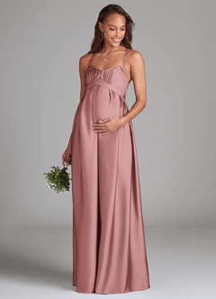 Azazie Llana vestidos de dama de honor de maternidad Vestido de Corte En A Con bolsillos Hasta el suelo Satén Elástico image1
