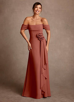 Azazie Amherst Abiti per la Madre della Sposa Abito A-Line in Chiffon a Spalla Scoperta Auburn image1