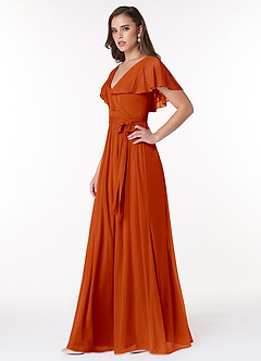 Azazie Jael Bridesmaid Dresses Paprika A-Line V-Neck Mesh Dress image3