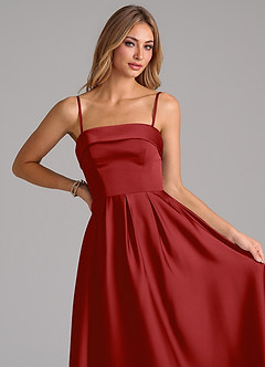 Azazie Lucienne Suknie dla druhen Linia A Pofałdowany Satyna elastyczna Długość kostki Sukienka image2