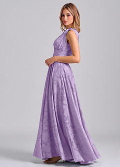 Azazie Charlize Final Sale Lilac A-Line One Shoulder Floral Burnout Dress image3