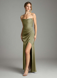 Azazie Leonis Bridesmaid Dresses Pistachio Mermaid Pleated Stretch Satin Convertible Dress image1