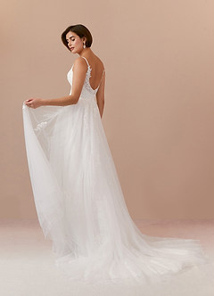 Azazie Jolene Wedding Dresses A-Line Lace Tulle Cathedral Train Dress image2