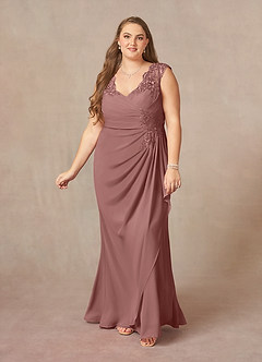 Azazie Gladys Vestidos para mãe da noiva Vestir Rosa Do Deserto de Chiffon de Linha A com Renda image9