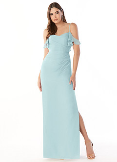 Azazie Emeralda Robes de demoiselle d'honneur Robe Fourreau en Mousseline de soie Épaule décolletée Verre De Mer image3