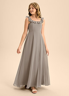 Azazie Callie Junior Abito A-Line in Chiffon Increspato Taupe image1
