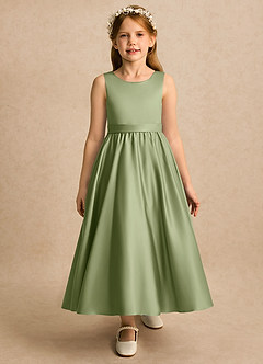 Azazie Karlie Flower Girl Dresses Pistachio A-Line Pleated Matte Satin Dress image5