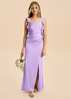Azazie Jessamine Junior Lilac A-Line Ruched Stretch Satin Dress image1