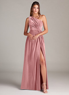 Azazie Brooke Bridesmaid Dresses Dusty Rose A-Line One Shoulder Velvet Dress image4