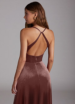 Azazie Davis Bridesmaid Dresses Espresso A-Line Velvet Dress image6