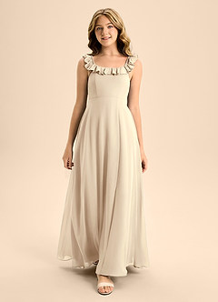 Azazie Callie Junior Abito A-Line in Chiffon Increspato Champagne image4