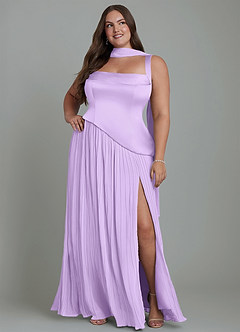 Azazie Stephanie Robes de demoiselle d'honneur Robe Trapèze en Satin extensible Plissé Lilas image15