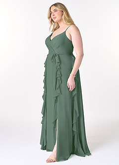 Azazie Peyton Bridesmaid Dresses Eucalyptus A-Line Ruched Chiffon Dress image9