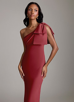 Azazie Yuanna Bridesmaid Dresses Pomegranate Mermaid One Shoulder Chiffon Dress image3