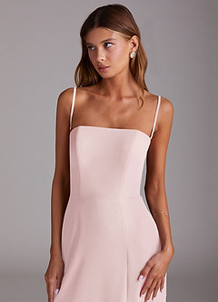 Azazie Wren Bridesmaid Dresses Blushing Pink A-Line Side Slit Chiffon Convertible Dress image3