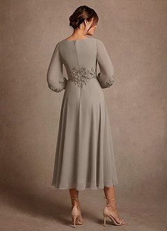 Azazie Ana 신부의 어머니 드레스 A라인 레이스 쉬폰 티 길이 드레스 image3