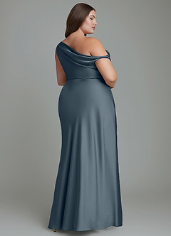 Azazie Emerson Robes de demoiselle d'honneur Robe Sirène en Satin extensible Épaules dénudées Violet Crépusculaire image9