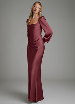 Azazie Brianna Vestidos de damas de honor Vestido Merlot de Satén Elástico de Corte Sirena con Corsé image6