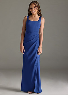 Azazie Mero Junior Royal Blue Mermaid Pleated Stretch Satin Dress image1