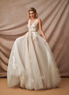 Azazie Lafayette Wedding Dresses A-Line Lace Tulle Cathedral Train Dress image4