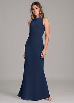 Azazie Allettie Bridesmaid Dresses Dark Navy Mermaid Chiffon Dress image3