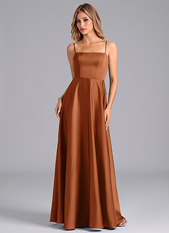 Azazie Elita Bridesmaid Dresses Copper A-Line Pleated Stretch Satin Dress image6