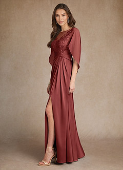 Azazie Hera Mère de la mariée Robes Robe Trapèze en Satin extensible Dentelle Terracotta image2