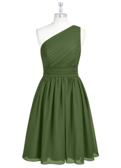Azazie Katrina Robes de demoiselle d'honneur Robe Trapèze en Mousseline de soie Ue épaule Olive image6