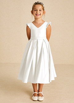 Azazie Francine Flower Girl Dresses Ivory A-Line Bow Matte Satin Dress image2