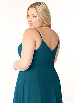 Azazie Clarissa Bridesmaid Dresses Ink Blue A-Line V-Neck Chiffon Dress image12