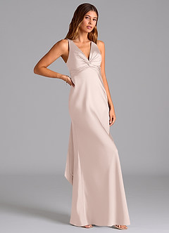 Azazie Hati Bridesmaid Dresses Blushing Pink Mermaid Stretch Satin Dress image1