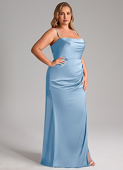 Azazie Leonis Bridesmaid Dresses Powder Blue Mermaid Pleated Stretch Satin Convertible Dress image13