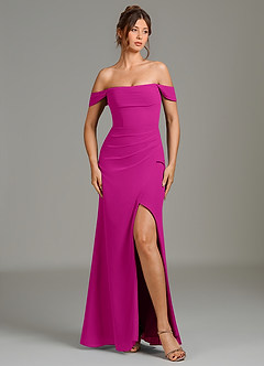 Azazie Jalice Vestidos de damas de honor Vestido de Fucsia de Gasa de Corte Sirena con Vestidos sin tirantes image3