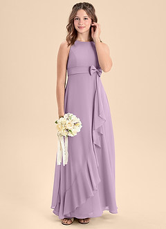 Azazie Lilenne Junior Abito A-Line in Chiffon Fiocco Glicine image3