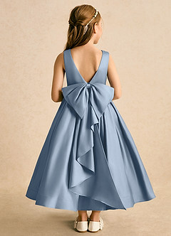 Azazie Cailee Flower Girl Dresses Dusty Blue Ball-Gown Pleated Matte Satin Dress image1