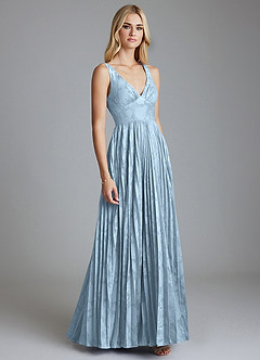 Azazie Mirella 신부 들러리 드레스 A라인 주름진 플로럴 번아웃 바닥 길이 드레스 image4