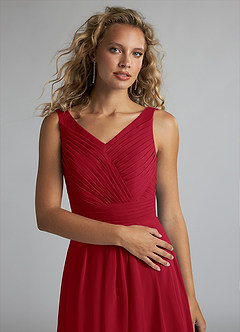 Azazie Grace Bridesmaid Dresses Scarlet A-Line Pleated Chiffon Dress image5