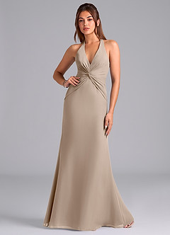Azazie Valerie Brautjungfernkleider Meerjungfrau-Linie Plissee Chiffon Kleid Taupe image1