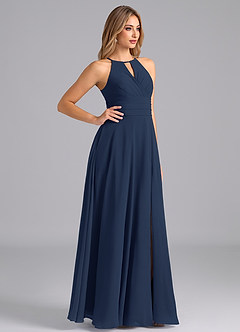 Azazie Denver Bridesmaid Dresses Dark Navy A-Line Pleated Chiffon Dress image4