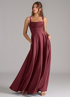 Azazie Shaude Brudtärnklänningar Klänning av A-Linje i Stretch Satin Plisserad Merlot image3