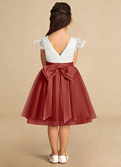 Azazie Vetty Abiti da Ragazza di Fiori Abito A-Line in Tulle Pizzo Avorio Terracotta image7