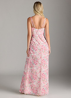 Azazie Leo Bridesmaid Dresses Abstract Watercolor Floral Mermaid V-Neck Pleated Chiffon Dress image6
