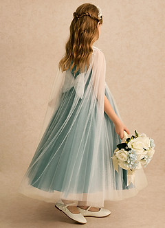 Azazie Amina Flower Girl Dresses Ivory Eucalyptus A-Line Lace Tulle Dress image2